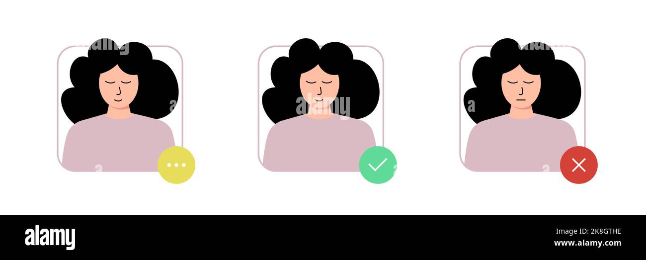 Guy durchläuft eine ID-Prüfung. Satz von Bildern mit dem Identifizierungsprozess Stock Vektor