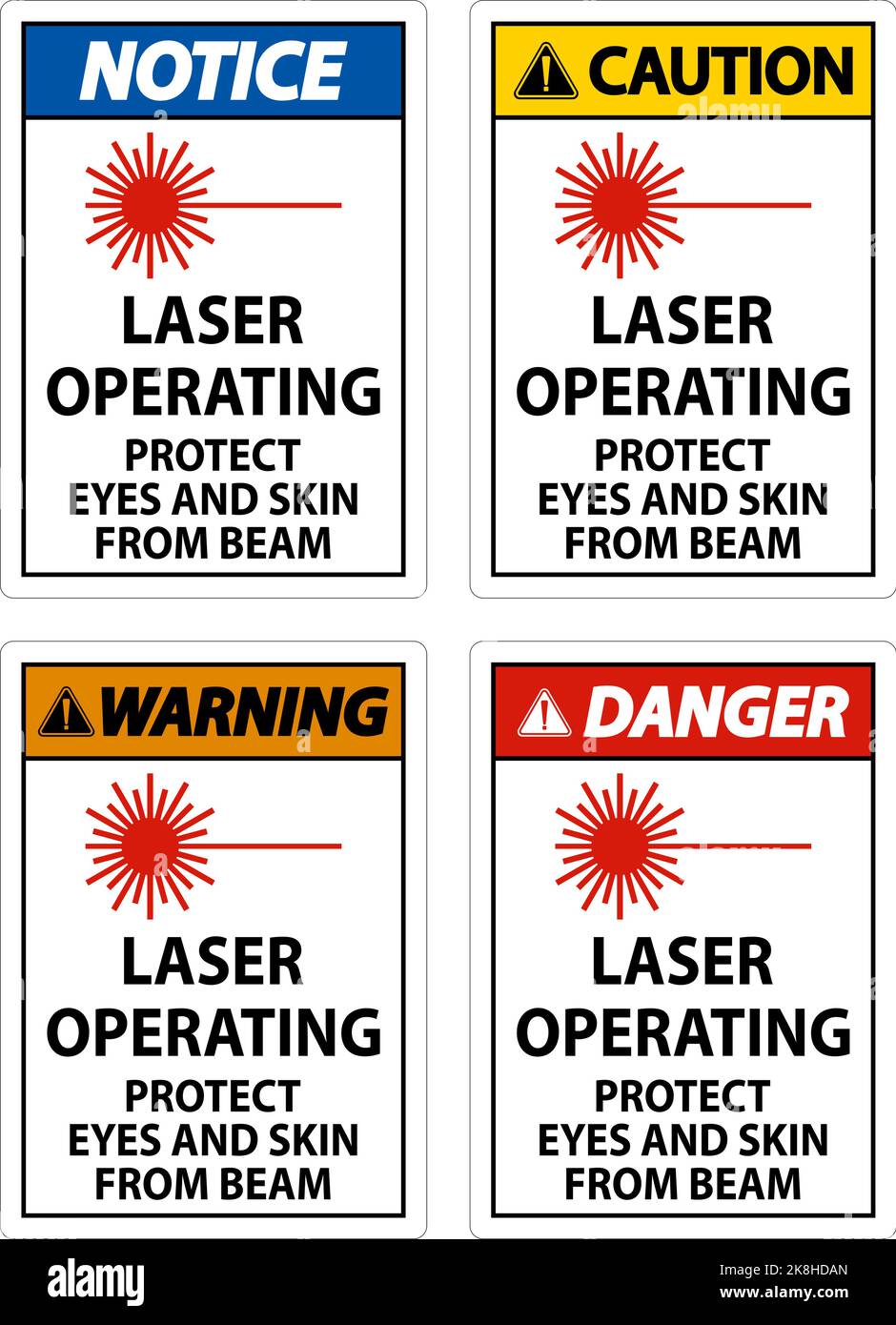 Laserbetrieb Schützen Sie Augen Und Haut Vor Strahlzeichen Stock Vektor