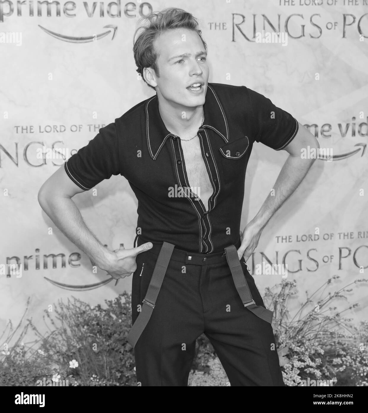 Will Fletcher nimmt an der Weltpremiere von „der Herr der Ringe: Die Ringe der Macht“ am Leicester Square in London Teil. Stockfoto