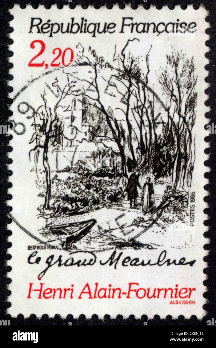 TIMBRE OBLITERES LE GRAND MEAULNES. HENRI ALAIN-FOURNIER. RÉPUBLIQUE FRANCAISE. POSTES. 1986. 2,20 Stockfoto