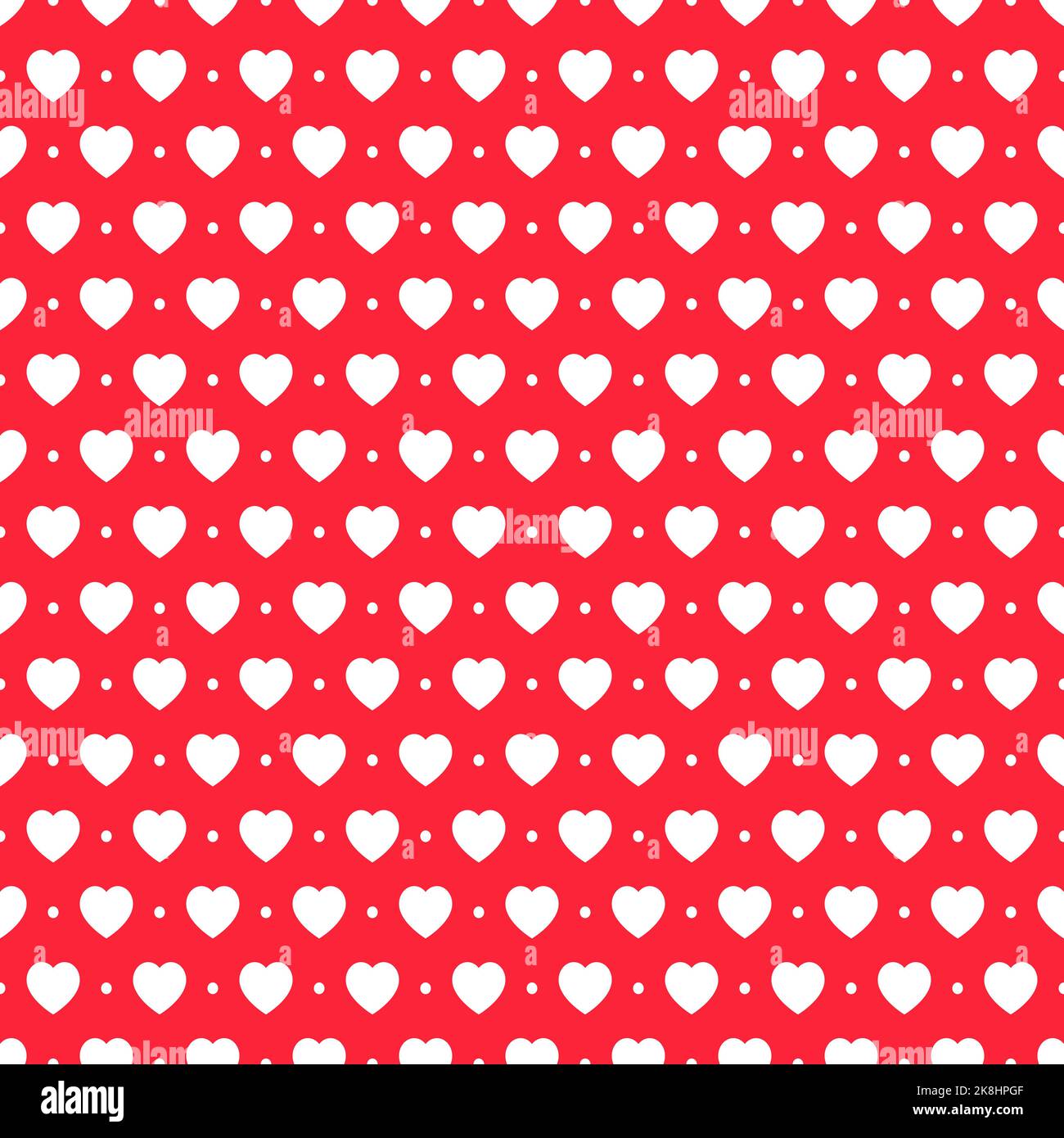 Valentine Nahtloses Herz-Vektor-Muster. Einfache weiße Herzen auf rotem Hintergrund. Stock Vektor