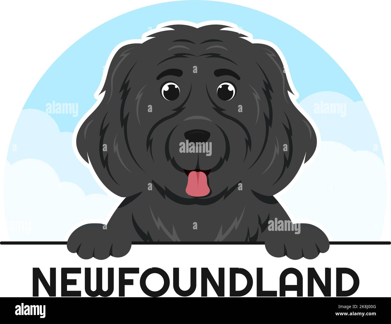 Neufundland Hund Tiere mit Schwarz, Braun oder Landseer Farbe in flachem Stil Cute Cartoon Template Handgezeichnete Illustration Stock Vektor