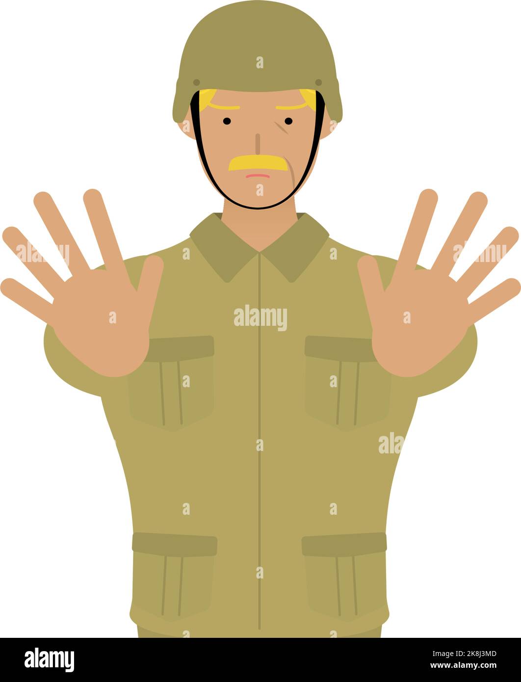 Älterer Männlicher Soldat Pose, Halt! Schieb deine Hände vor dir aus. Stock Vektor