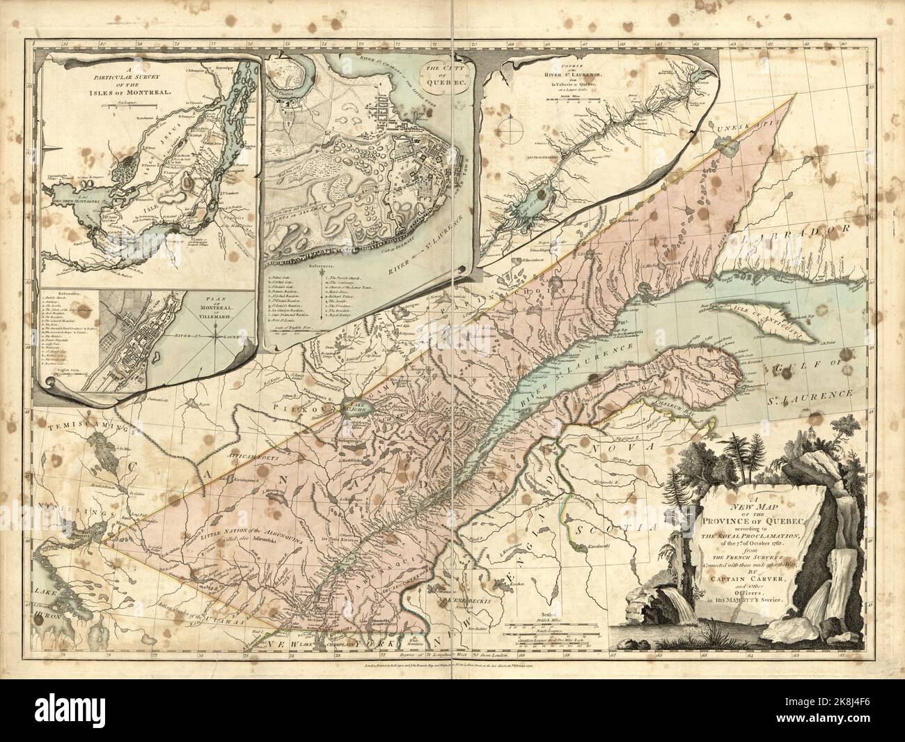 Eine alte Karte der Provinz Quebec, Kanada, laut der königlichen Proklamation vom 7. von 