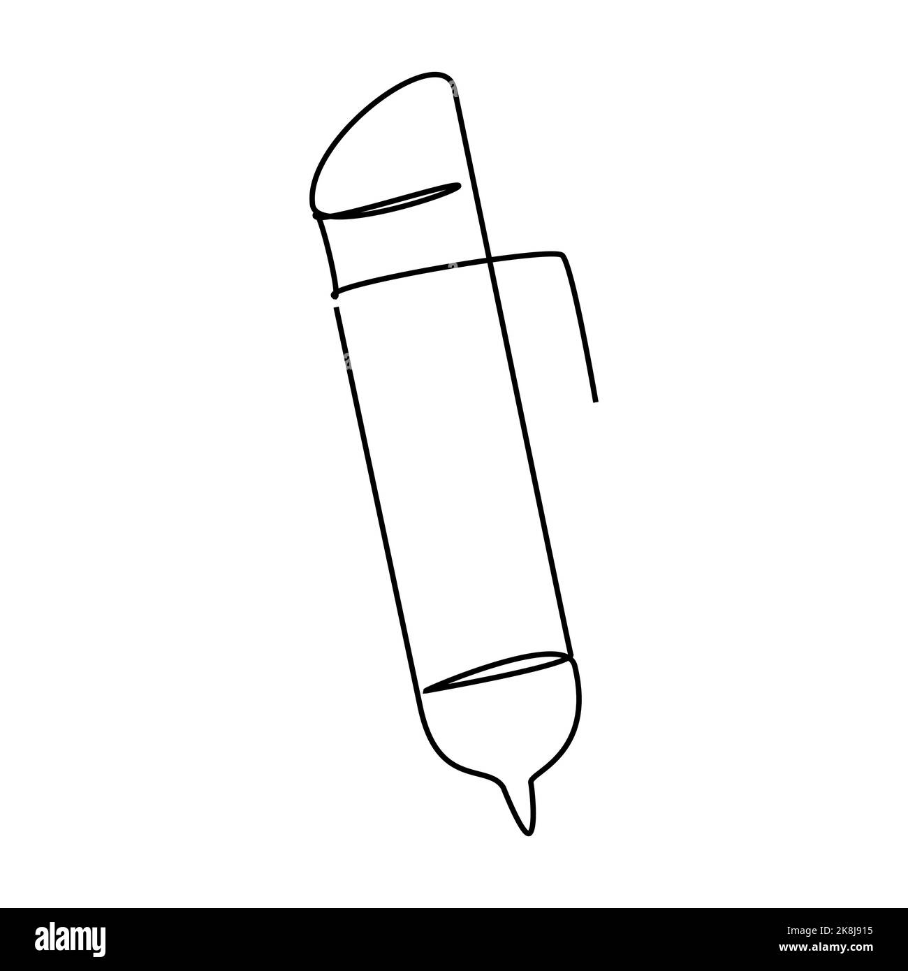 Eine Strichzeichnung eines Stifts. Stationär für Schulausrüstung. Zurück in die Schule oder kreatives Denkkonzept. Moderne kontinuierliche Linienführung Design Grafik Stock Vektor