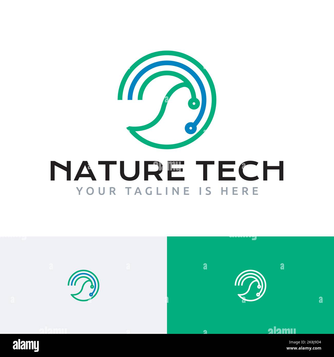 Blatt Natur Ökologie Umwelt Kreis Technologie Stil Logo Stock Vektor