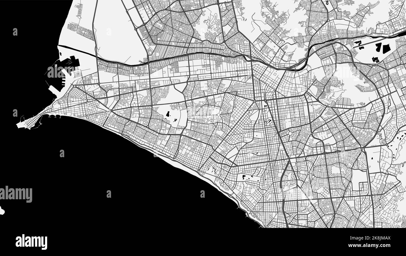 Vektor-Karte von Lima Stadt. Urbanes Graustufenposter. Straßenkarte mit Ansicht der Metropolregion. Stock Vektor