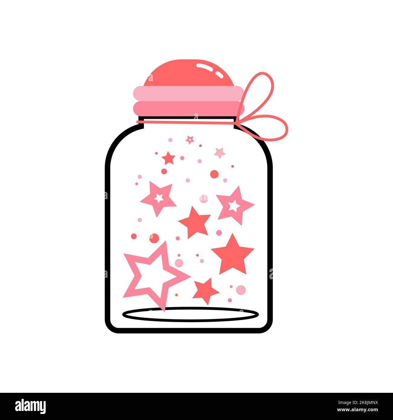 Ein charmantes Glas mit rosa Sternen für den Valentinstag. Vektorgrafik in Strichgrafiken und flachem Stil Stock Vektor