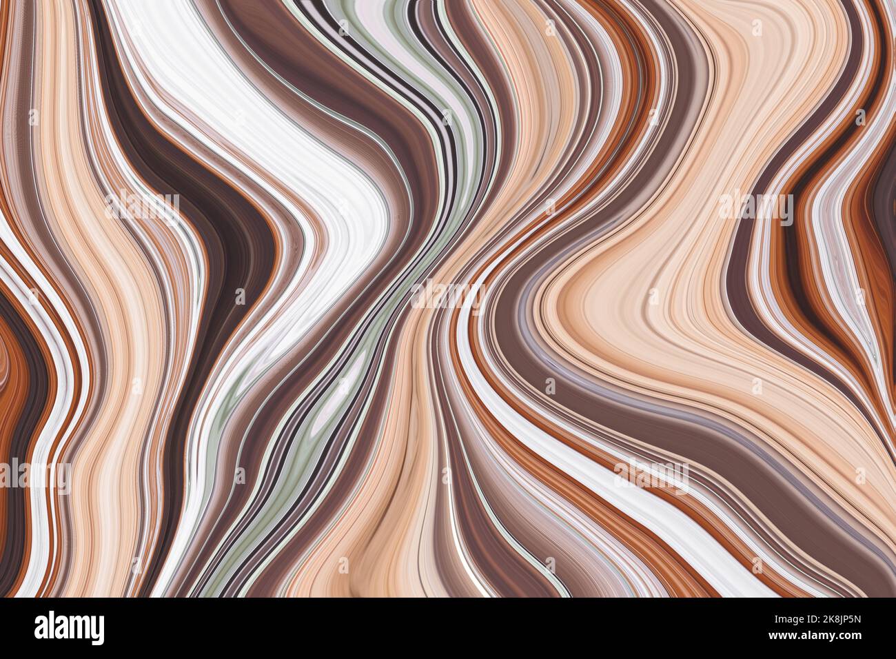 Farbe fließt. Bewegte bunte Linien abstrakten Hintergrund. Flüssiges Marmortextur-Design, verlaufende Oberfläche, abstraktes futuristisches Muster. Braun lackiert b Stockfoto