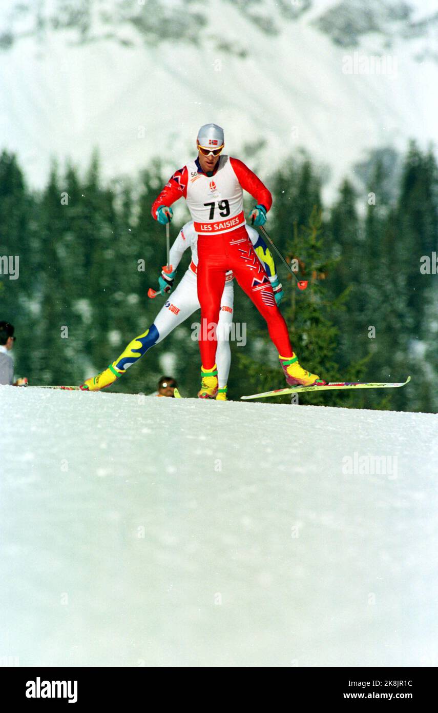 Albertville 19920222 Olympic-92 Albertville, Langlauf, 50 km für Männer. Bjørn Dæhlie in Aktion bei 5 Meilen gewann er. Foto: Jon EEG / NTB / NTB Stockfoto