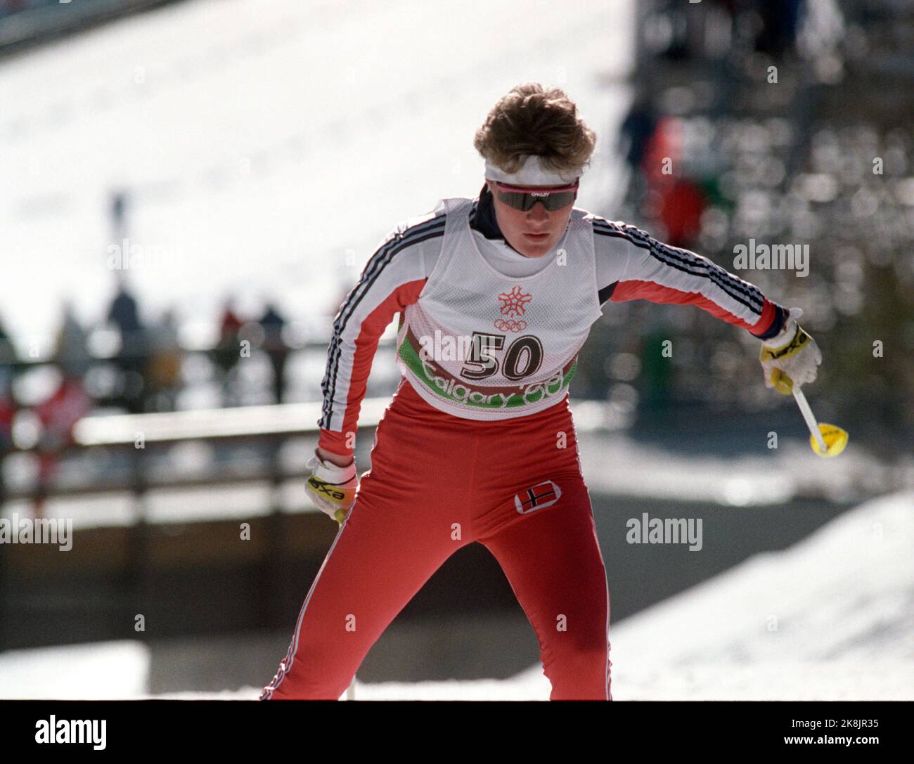 Calgary, Kanada 198802: Olympic Calgary 1988. Skilanglauf, 20km, Frauen. Marianne Dahlmo im Einsatz von 20 km am 25. Februar 1988. Foto: Bjørn Sigurdsøn Stockfoto