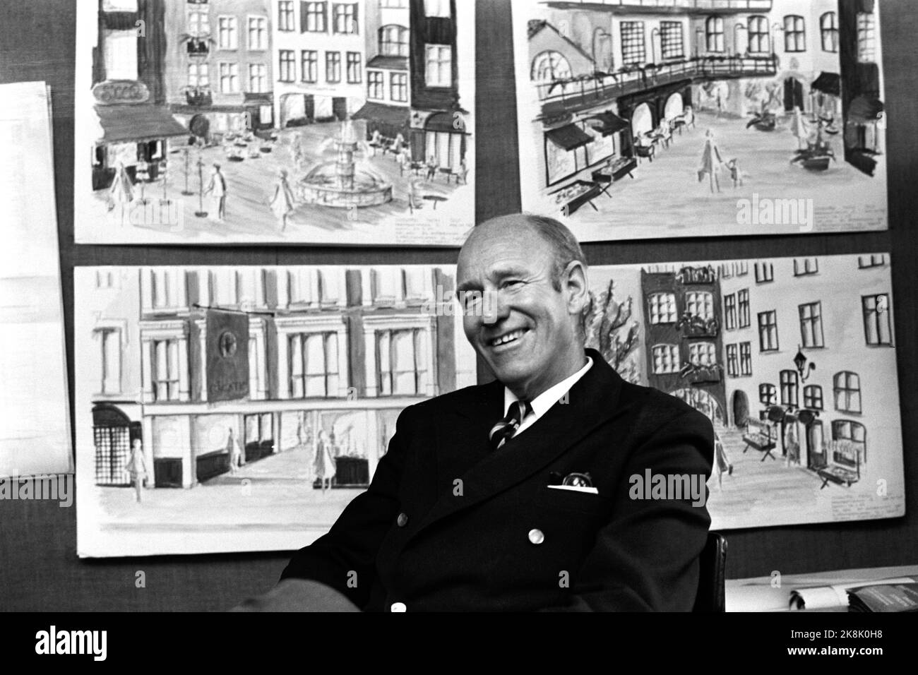 Oslo Oktober 1970 der Geschäftsmann Olav Thon besitzt 21 Stadtfarmen im Zentrum von Oslo, er betreibt eine große Anzahl von Restaurants, Geschäften, Pubs und Snackbars. Foto: Aage Storløkken / Aktuell / NTB Stockfoto