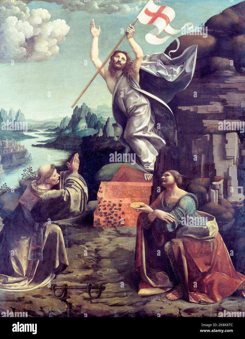 Die Auferstehung Christi mit dem Heiligen Leonard von Noblac und Lucia, Ölgemälde auf Holz von Giovanni Antonio Boltraffio und Marco d'Oggiono, 1491-1494 Stockfoto
