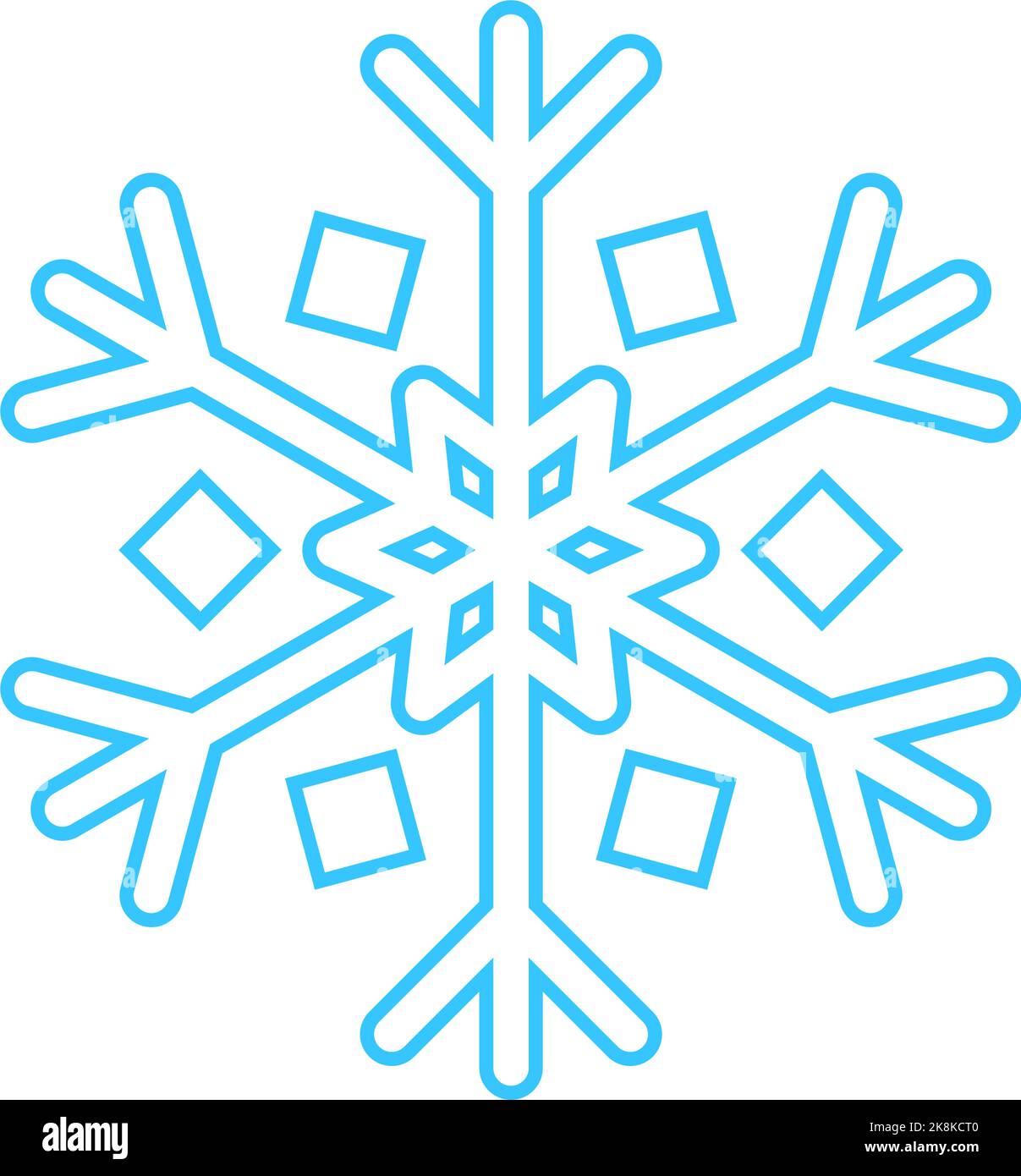Einfache Schneeflocke aus blauen Linien. Festliche Dekoration für Neujahr und Weihnachten, Symbol des Winters, Element für Design. Vektorgrafik Stock Vektor