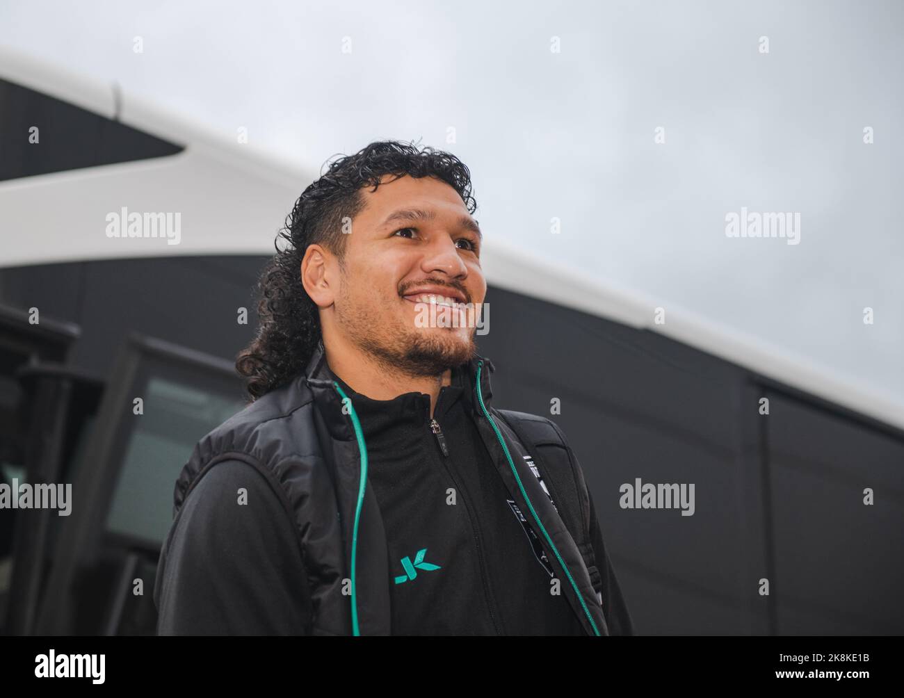 Dallin Watene-Zelezniak aus Neuseeland kommt beim Halliwell Jones Stadium Rugby League World Cup 2021 an Stockfoto