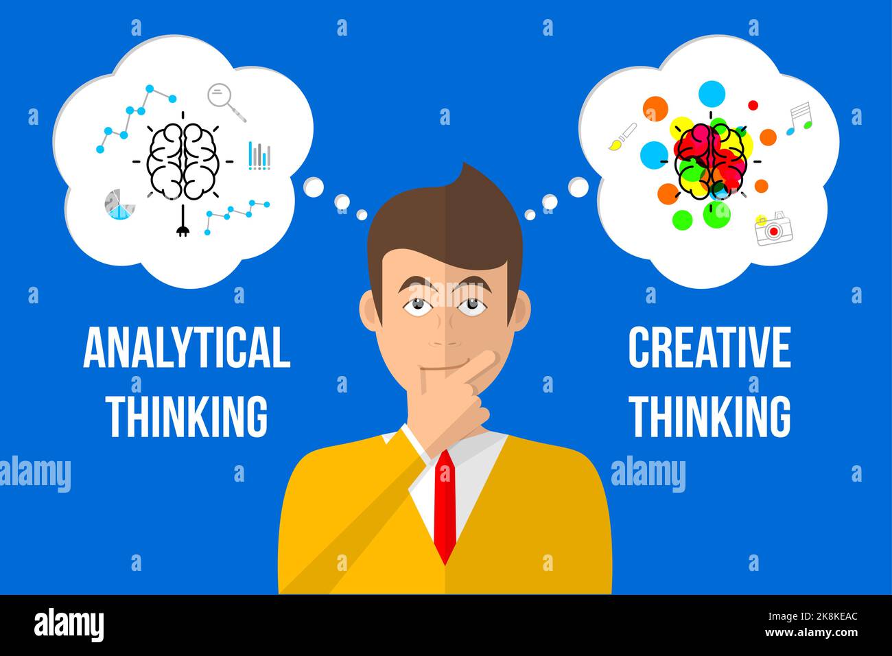 Illustration eines Studenten. Analytisches und kreatives Denken. Vektor Stock Vektor