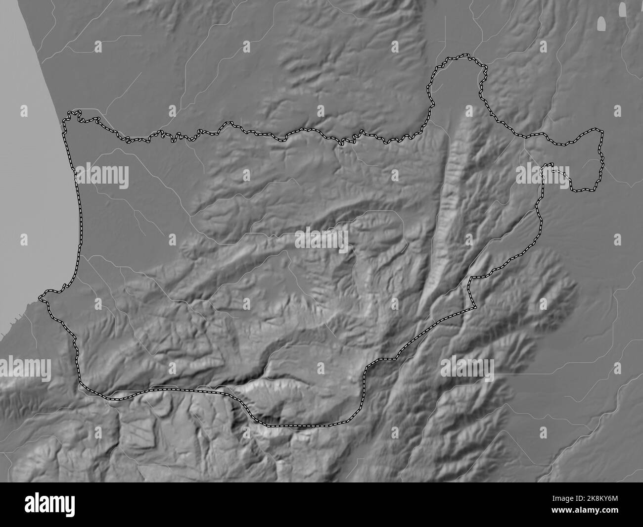 Akkar, Gouvernement des Libanon. Bilevel-Höhenkarte mit Seen und Flüssen Stockfoto