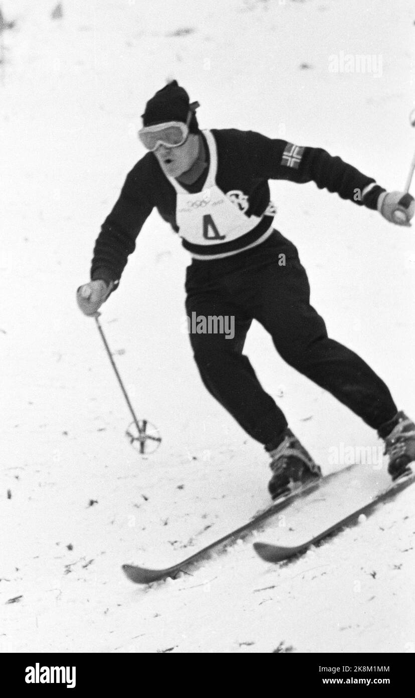 Olympische Winterspiele 1952, Oslo. Storchenslalom, Norefjell. Der Norweger Guttorm Berge fuhr auf Platz 13.. Foto: Current / NTB Stockfoto