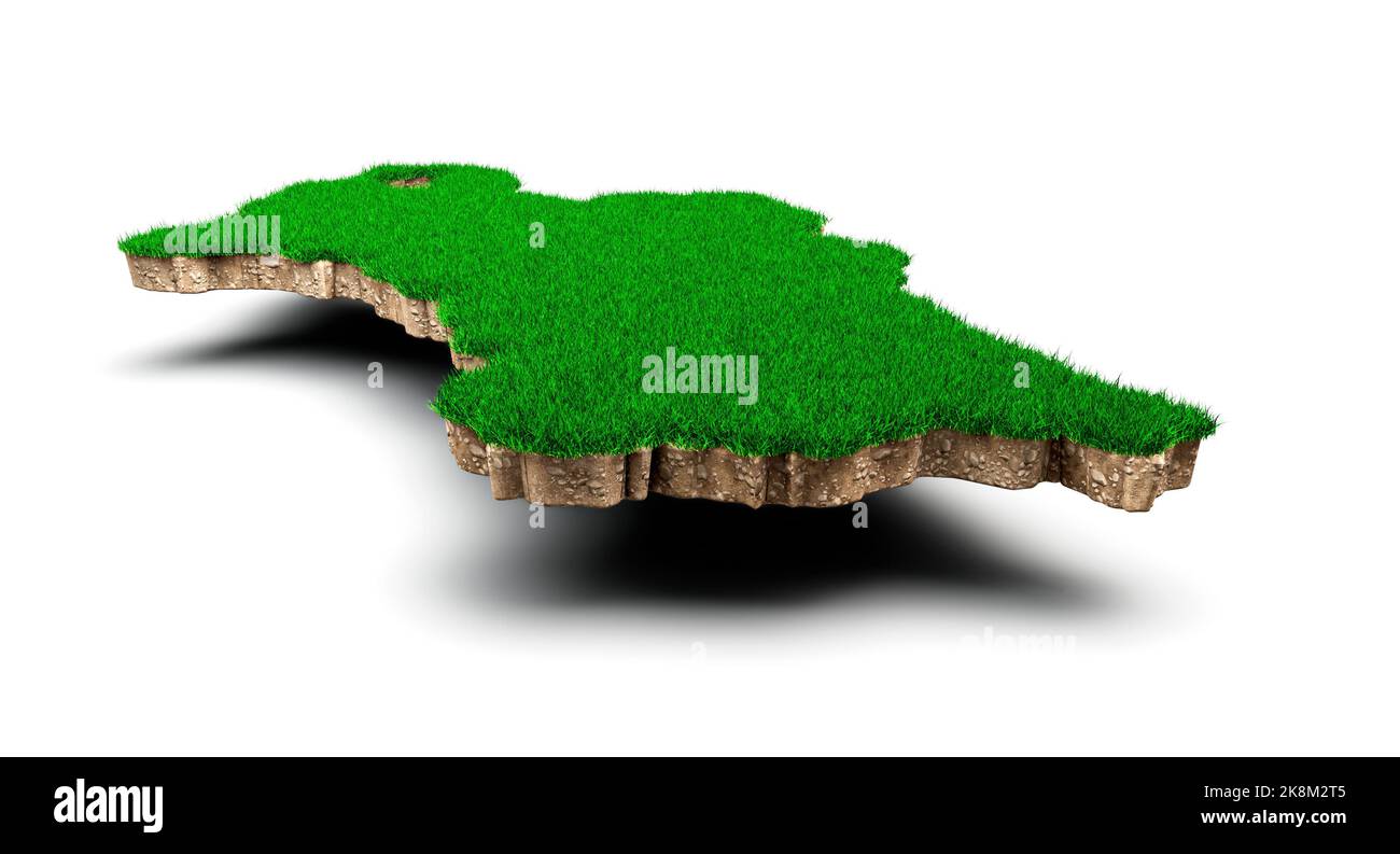 Turkmenistan Karte Bodengeologie Querschnitt mit grünem Gras und Felsboden Textur 3D Illustration Stockfoto
