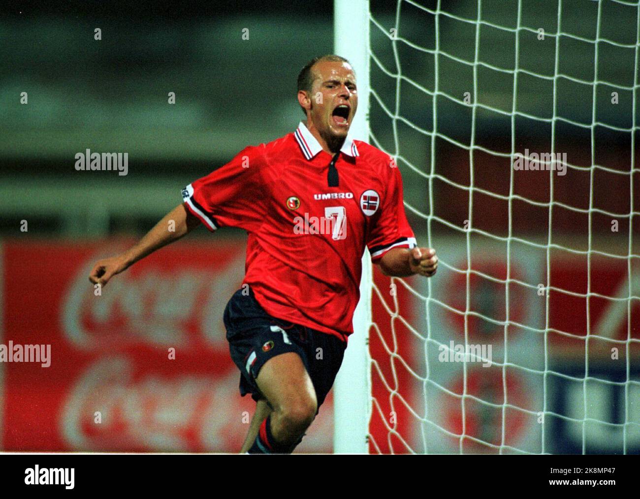 Norwegen - Lettland im Ullevaal Stadium. Ståle Solbakken freut sich, nachdem er im europäischen Qualifikationsspiel am Sonntag 1-1 gegen Lettland ausgleicht. Foto: Erik Johansen / NTB Oddleiv jubelt Stockfoto