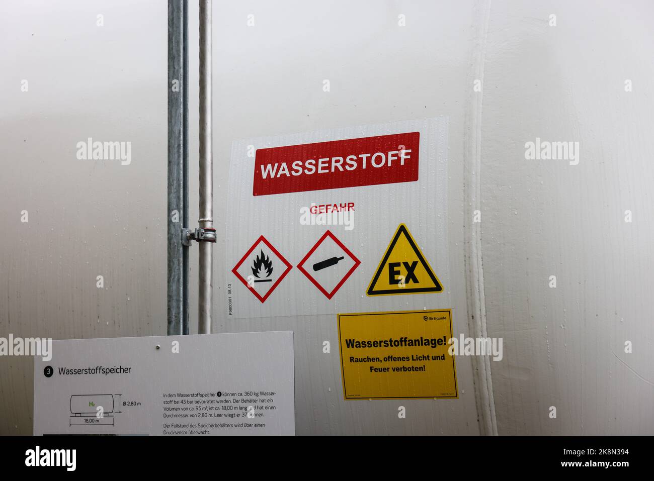 Holzwickede, Nordrhein-Westfalen, Deutschland - Erdgasnetz für reinen Wasserstoff, Wasserstofftank, Wasserstoffprojekt H2HoWi, das Verteilnetz Stockfoto