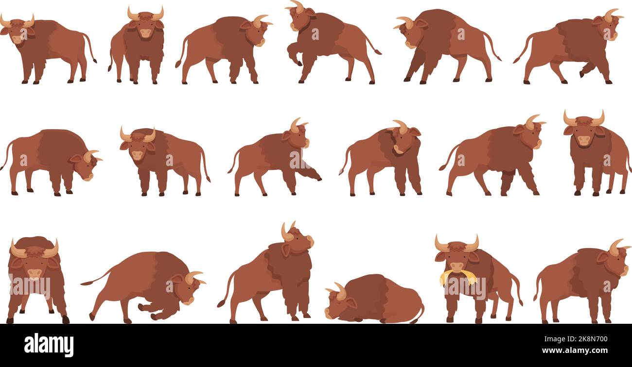 Buffalo Symbole setzen Cartoon-Vektor. Tierkopf. Amerikanischer Bison Stock Vektor