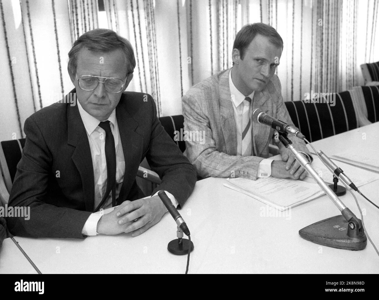Oslo 19870515. Lasse Qvigstad - Stellvertretender Generalanwalt. Hier auf der Pressekonferenz S.M. Rechtsanwalt Erling O. Lyngtveit. /Erling Lyngtveit/ Foto: Eystein Hanssen / NTB Stockfoto