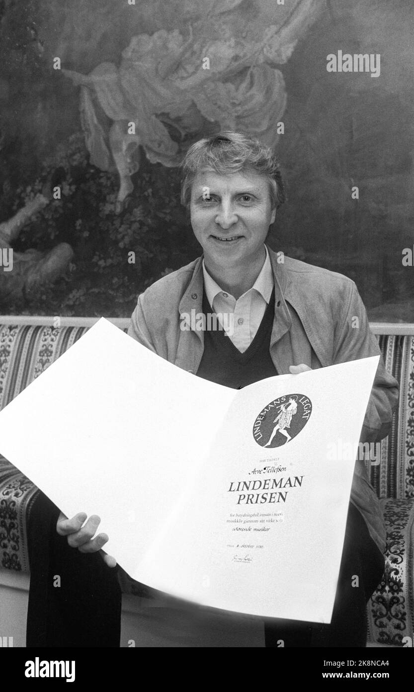 Oslo 19821008. Der Musiker Arve Tellefsen erhält den Lindeman Award-1982. Foto: Inge Gjellesvik NTB / NTB Stockfoto