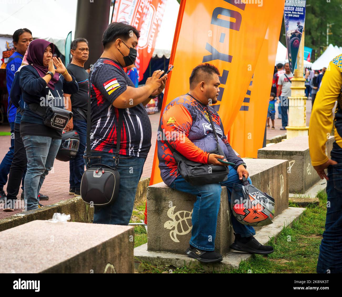 Teilnehmer der Bike Week in Pantai Batu Buruk. Stockfoto