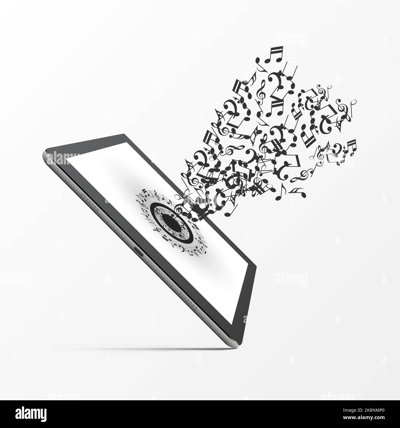 Musik auf Tablet mit Notizen. Vektorgrafik. Stock Vektor
