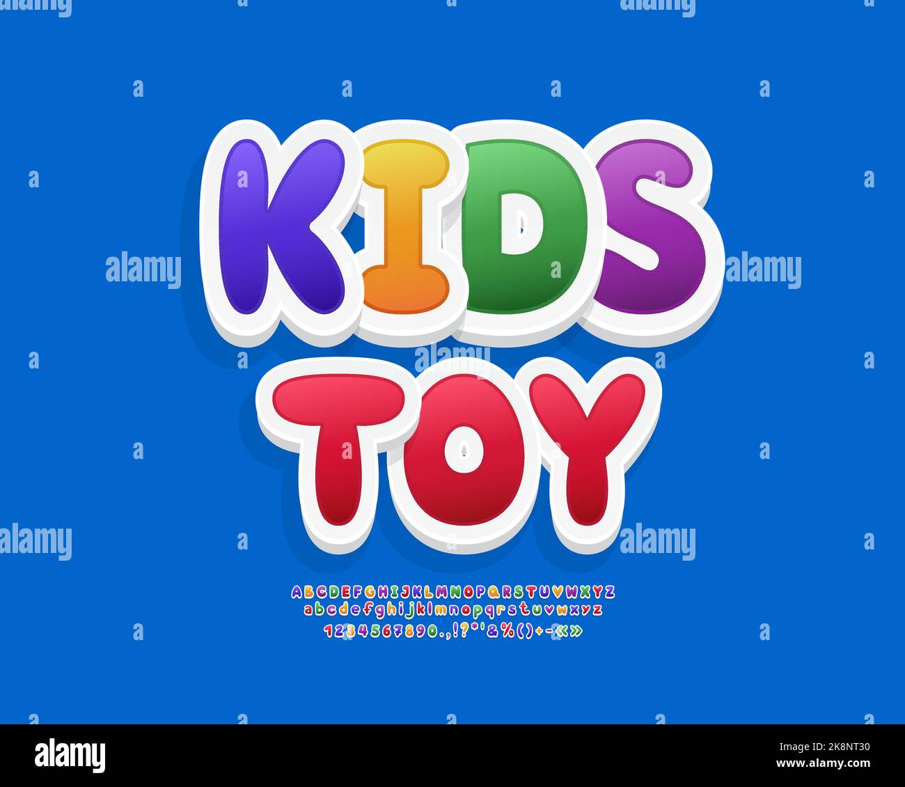 Helles, mehrfarbiger Aufkleber für Kinder mit modernem Sticker im 3D-Farben-Stil auf blauem Hintergrund Stock Vektor