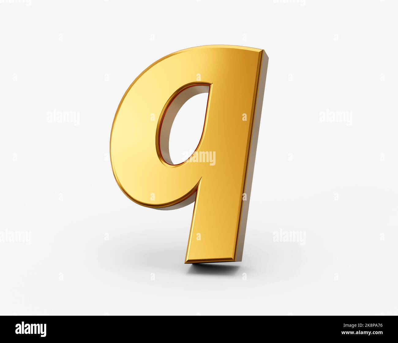 Goldenes Alphabet q auf weißem isoliertem Hintergrund 3D Goldene kleine Buchstaben 3D Illustration Stockfoto