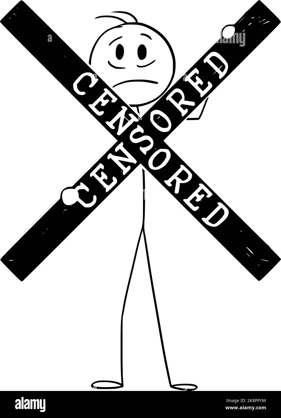 Zensierte Person, Konzept der Zensur oder keine Redefreiheit, Vektor-Cartoon-Stick Abbildung Stock Vektor