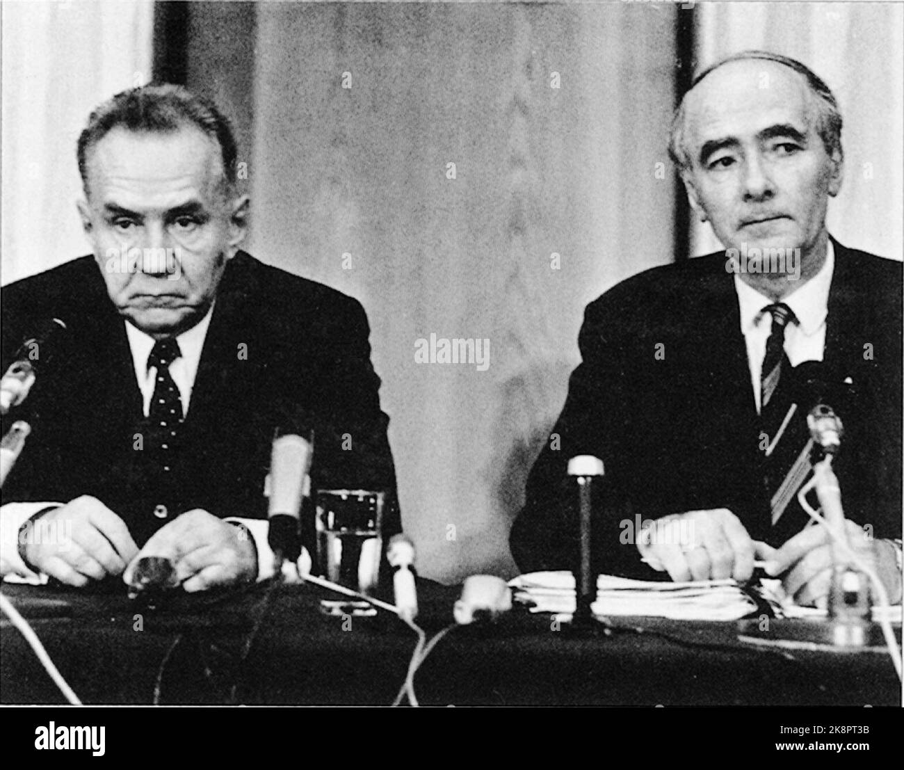Der sowjetische Premierminister Aleksej Kosygin trifft Premierminister Trygve Bratteli (zu h.) Foto: NTB Stockfoto