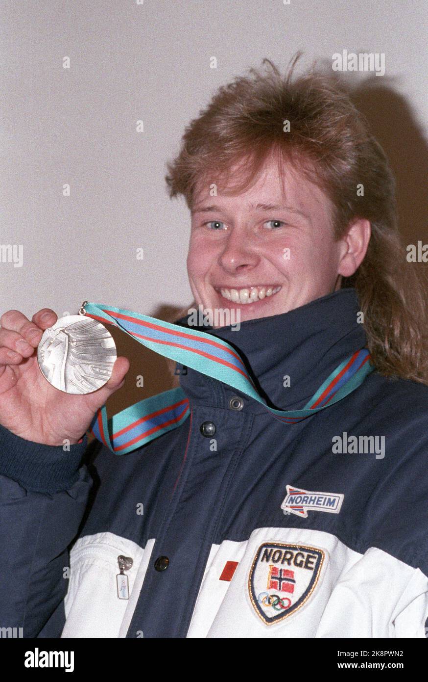 Calgary, Kanada 198802: Olympic Calgary 1988. Erik Johnsen, Silbermedaillengewinnerin im Sprung - große Schanze. Foto: Henrik Laurvik Stockfoto