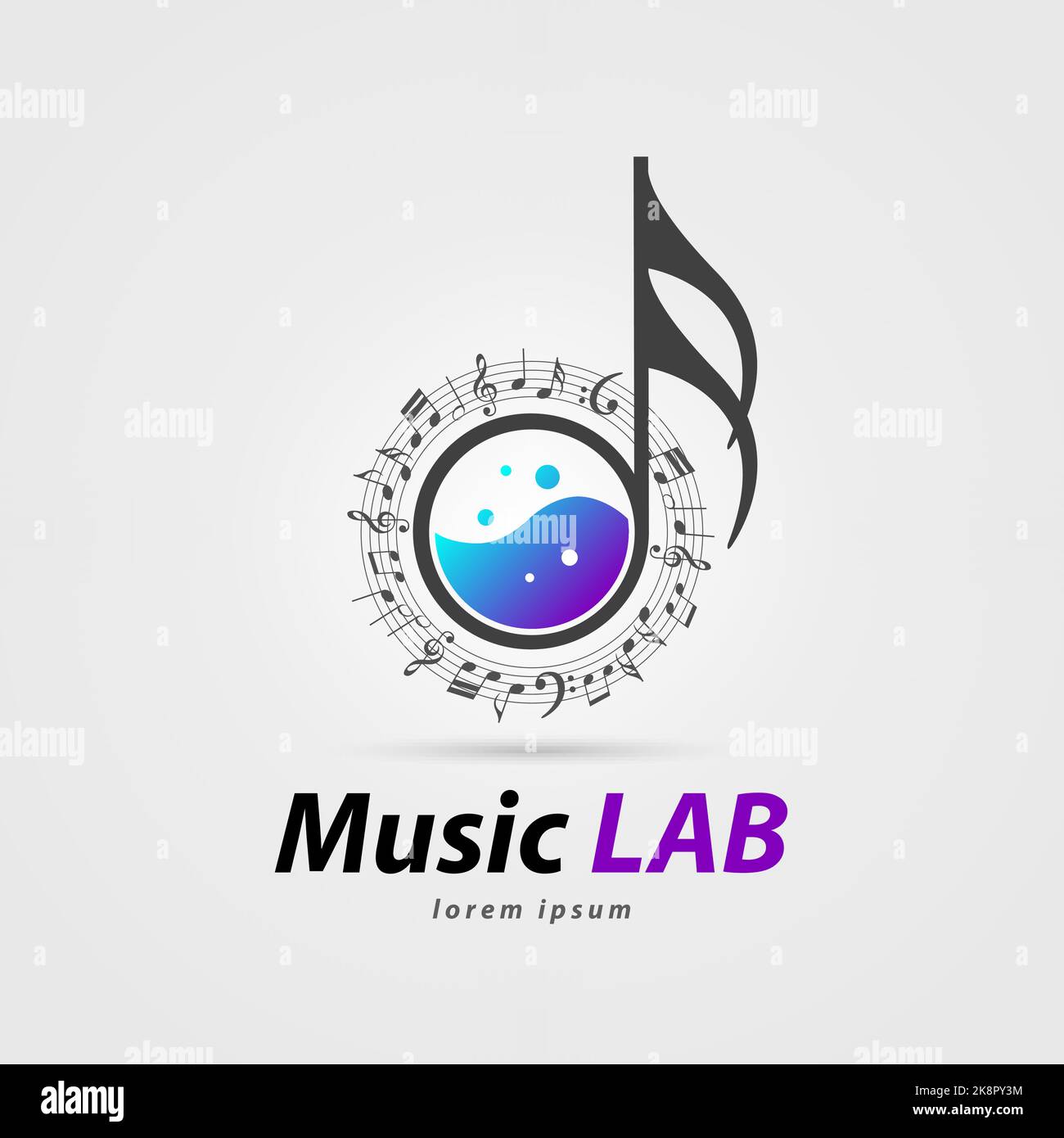 Symbol für das Musiklabor. Kreatives Symbol mit Notizen. Vektorgrafik Stock Vektor