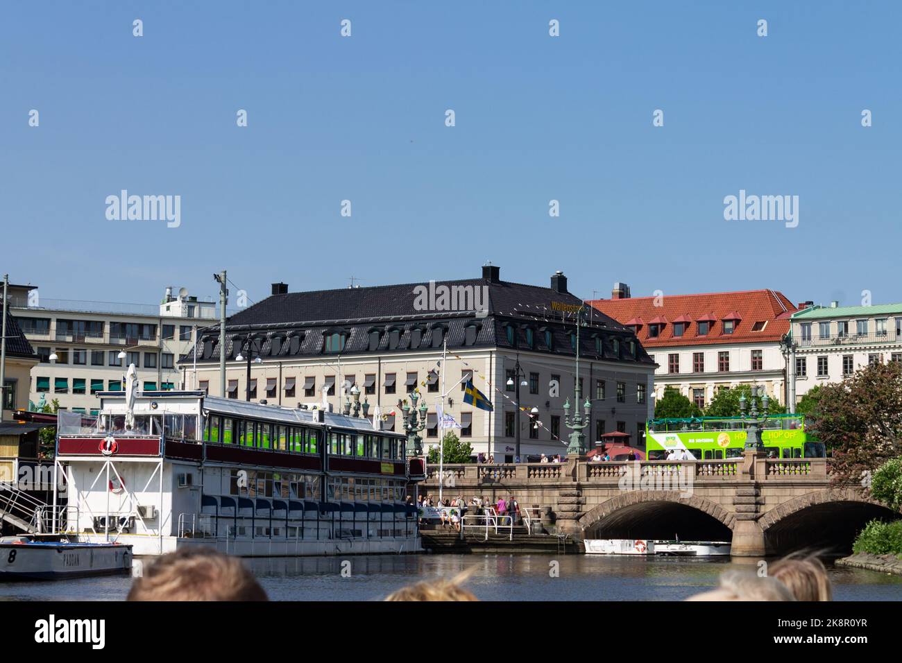 Farbenfrohe Gebäude in der Nähe des Flusses Gota Alv in Göteborg, Schweden Stockfoto