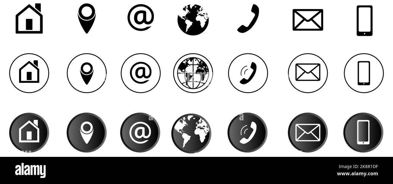 Kontaktieren Sie uns Business Icon Set. Vektordarstellung im Stil einer Kreisschaltfläche Stock Vektor