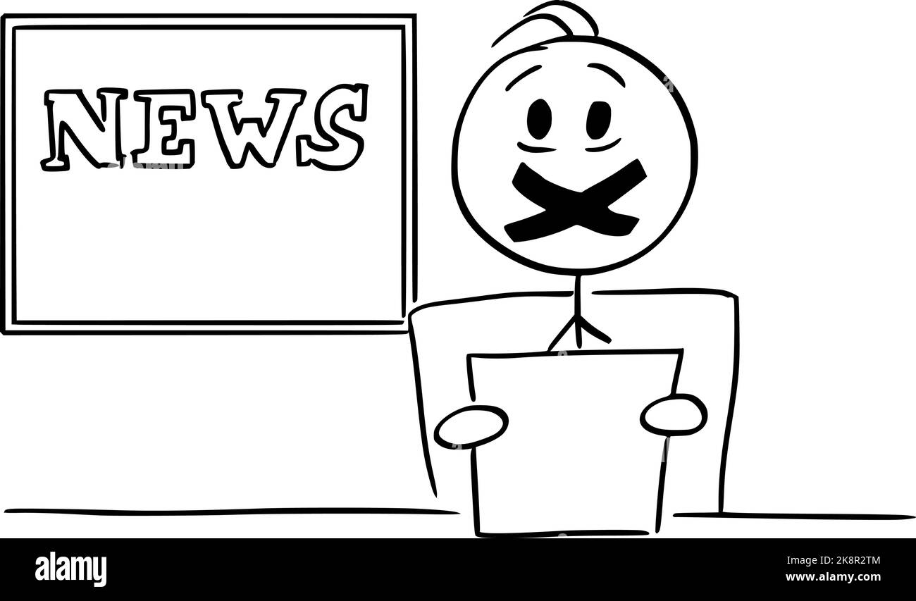 Censored Television Anchorman, Censored and Journalism, Vector Cartoon Stick Figure Illustration Stock Vektor