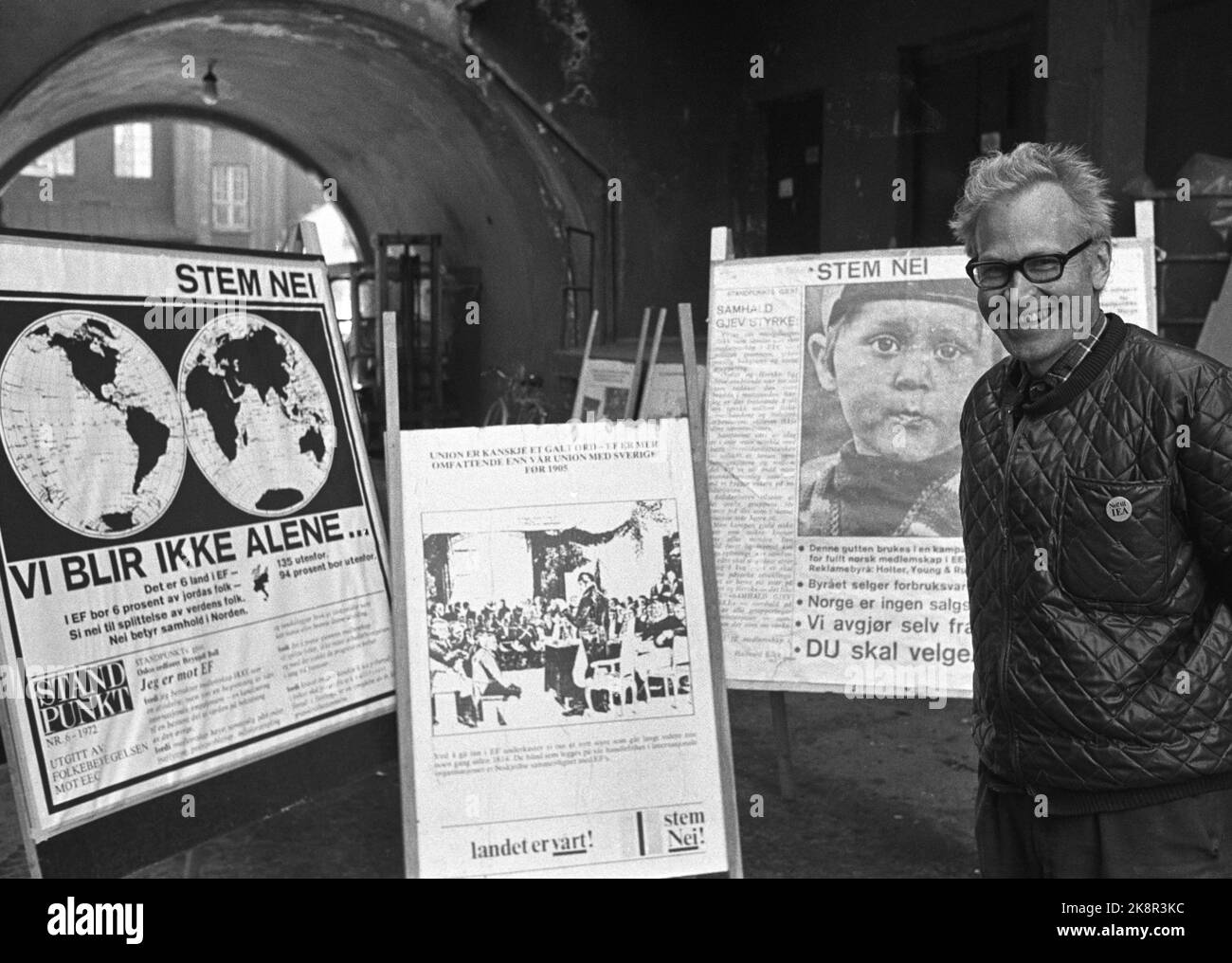 Oslo 19. September 1977. Die Volksbewegung gegen die EG / EWG / EU. Hier Aktivist Ole Kopreitan. Foto: Henrik Laurvik / NTB Stockfoto