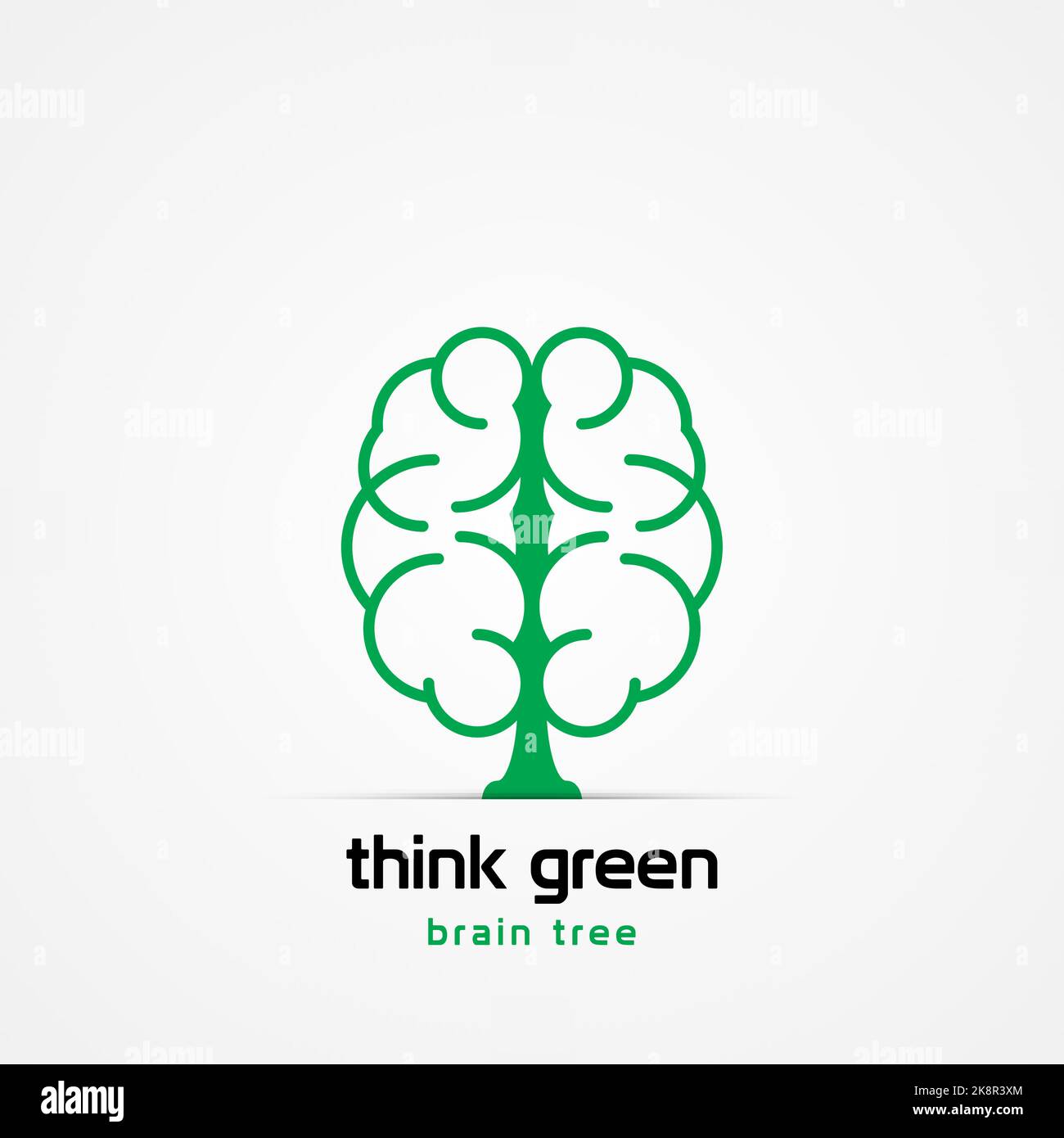 Denken Sie an ein grünes Symbol. Gehirn mit Baum. Vektorgrafik Stock Vektor