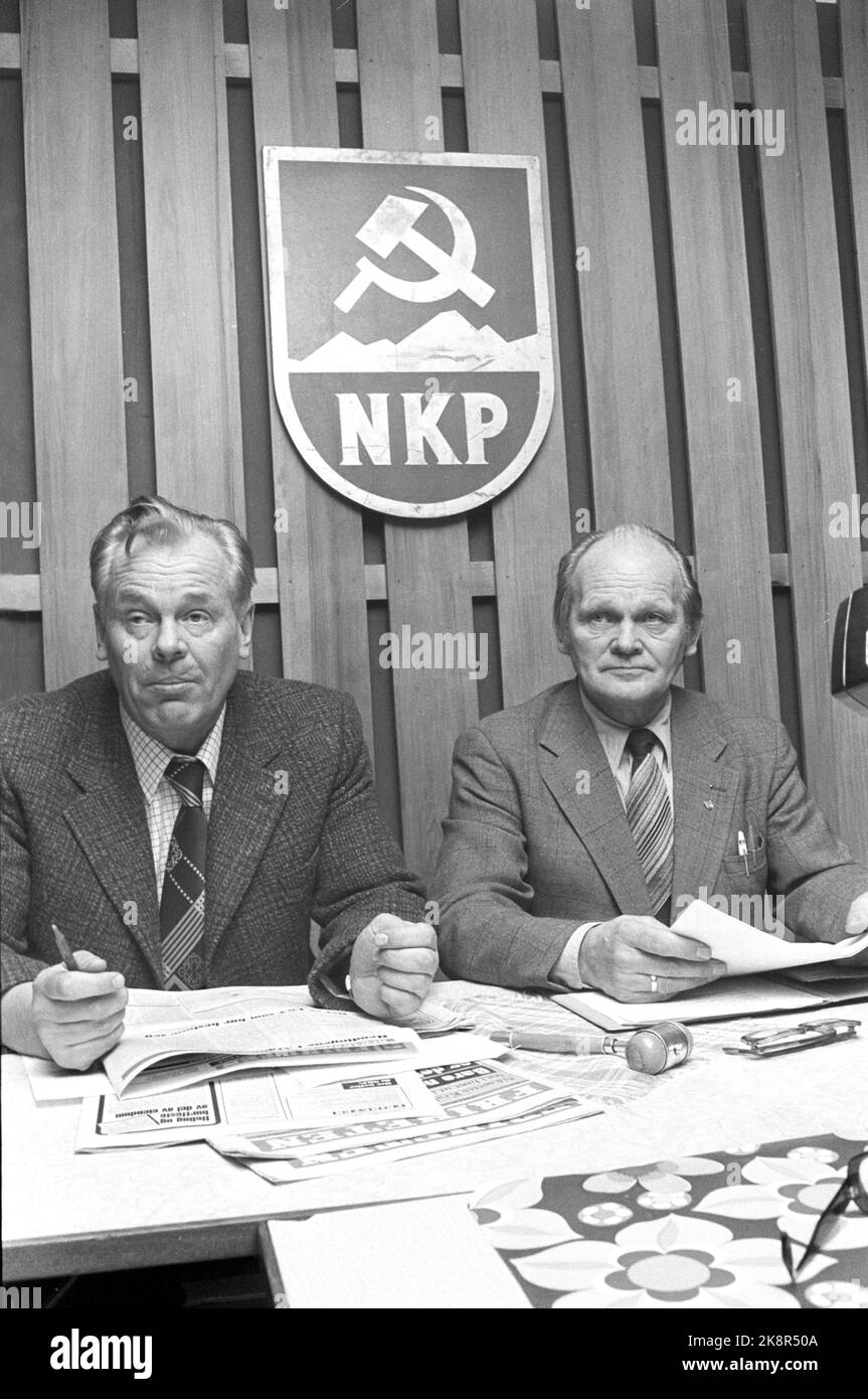 Oslo 19800114. Pressekonferenz in der Norwegischen Kommunistischen Partei (NKP). Z. B. Stellvertretender Vorsitzender Hans I. Kleven und Vorsitzender Martin Gunnar Knutsen. Foto: Henrik Lurvik NTB / NTB Stockfoto