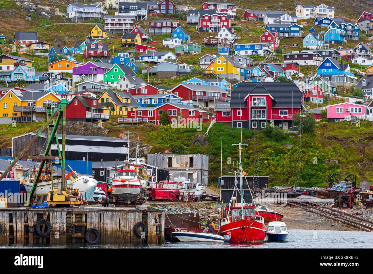 Stadt Qaqortog, Gemeinde Kujalleq, Grönland, Königreich Dänemark Stockfoto