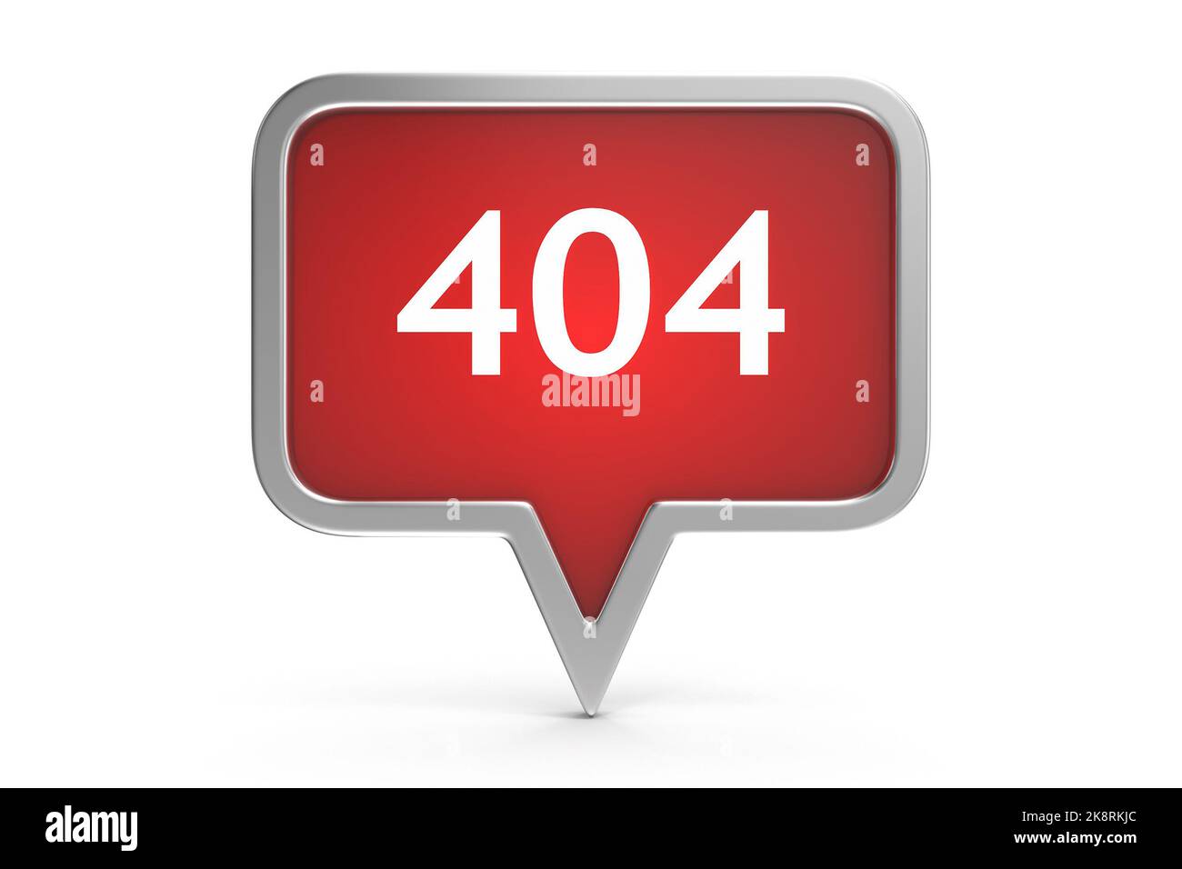 404 Nummer auf Red Speech Bubble , Dies ist ein 3D gerendertes computergeneriertes Bild. Isoliert auf Weiß. Stockfoto