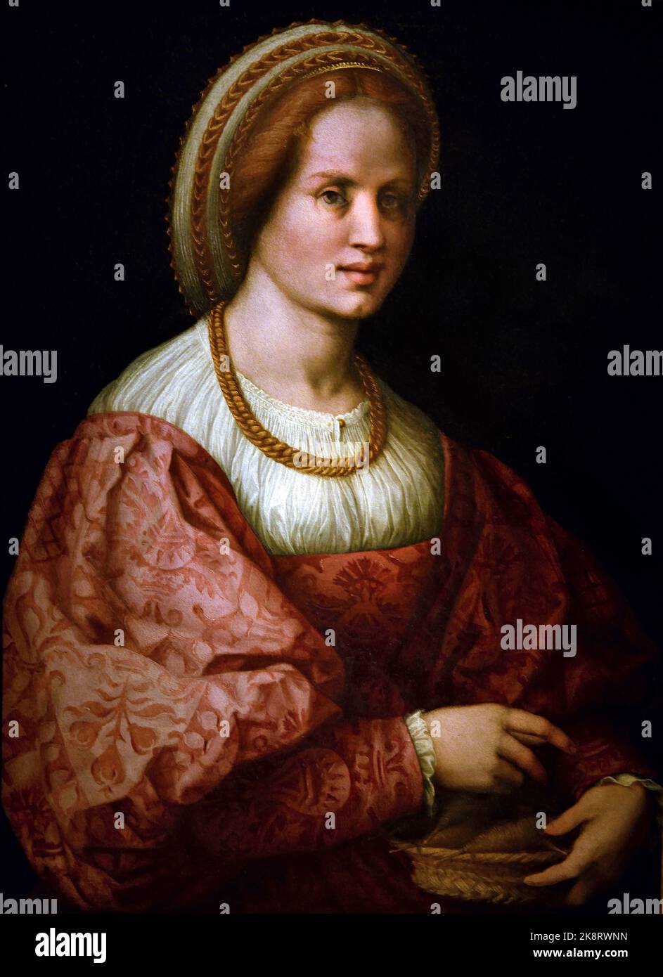 Frau mit Spindelkorb 1514–1515, von Andrea del Sarto 16. Juli 1486 – 29. September 1530 Italienische Malerin aus Florenz, deren Karriere während der Hochrenaissance und des frühen Manierismus in Italien florierte. Andrea d' Agnolo sagte, Andrea del Sarto, Florenz, Italien, Italienisch , Stockfoto