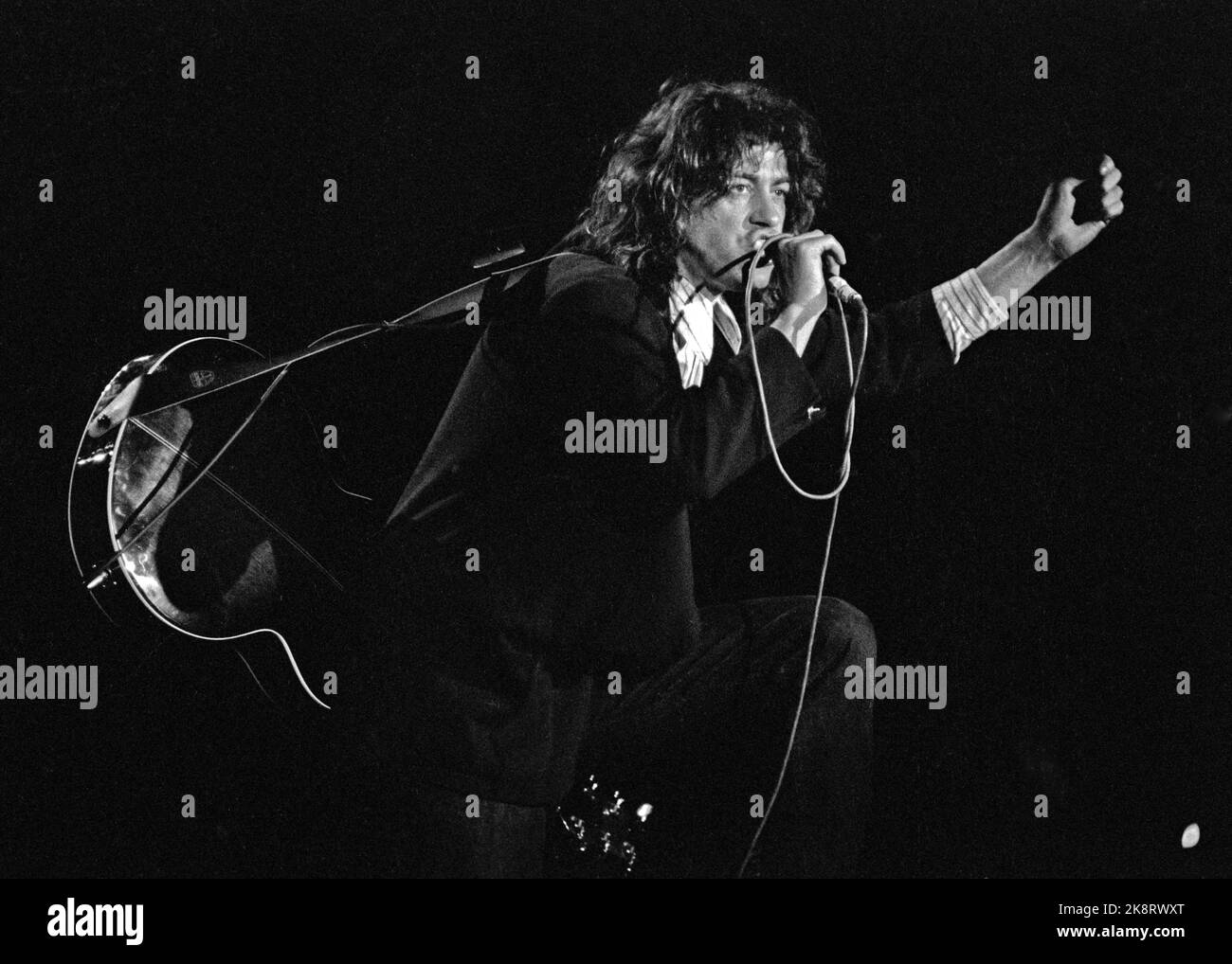 Sandefjord 19870527. Bob Geldof auf der Bühne. Er begann seine Tournee in Norwegen mit einem Konzert in Sandefjord. Foto Eystein Hanssen / NTB / NTB Stockfoto