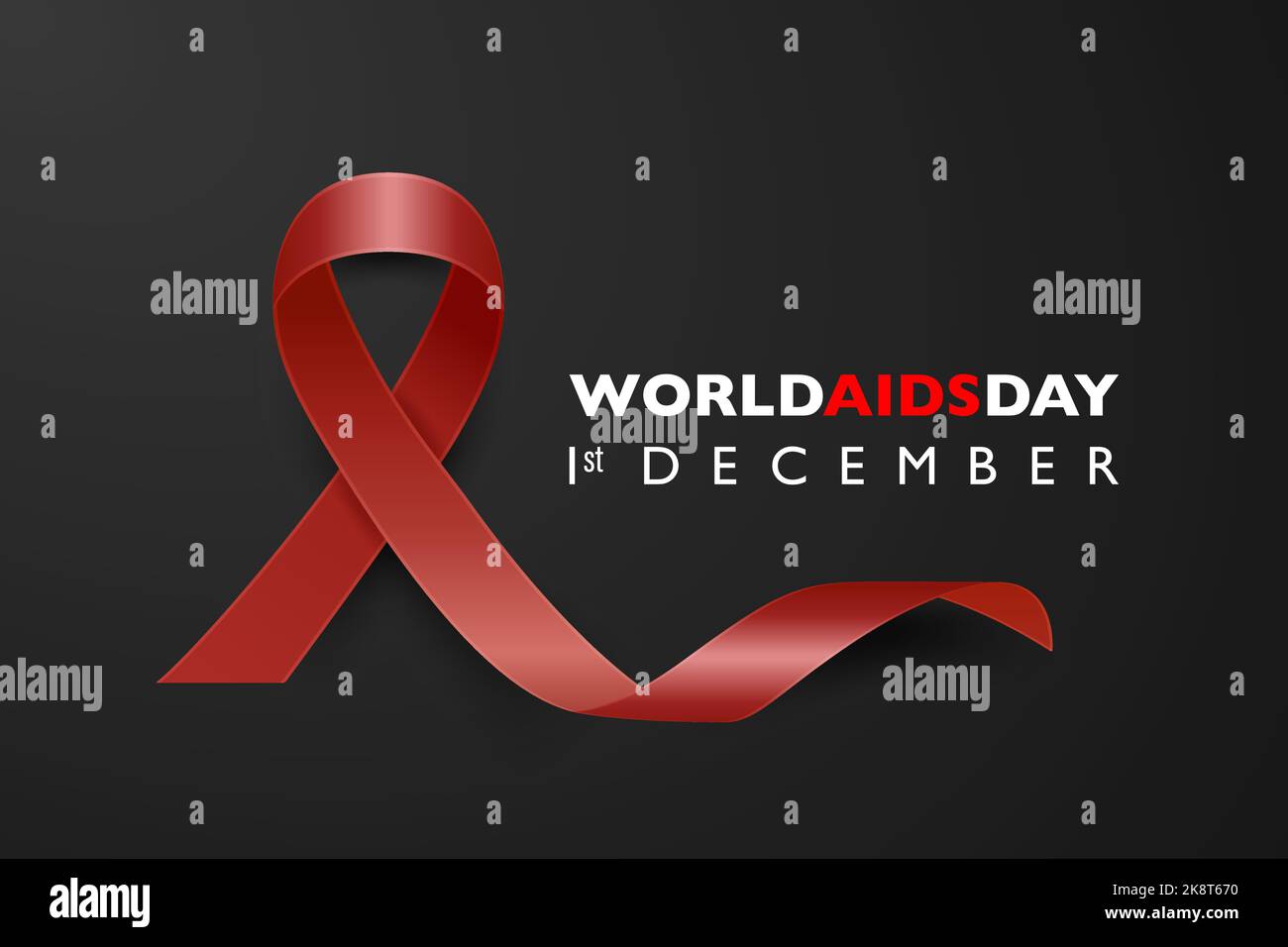 Welt-AIDS-Tag-Banner - AIDS-Bewusstsein rotes Seidenband auf schwarzem horizontalen Hintergrund. Aids Day-Konzept. Design-Vorlage für 1. Dezember Poster Stock Vektor