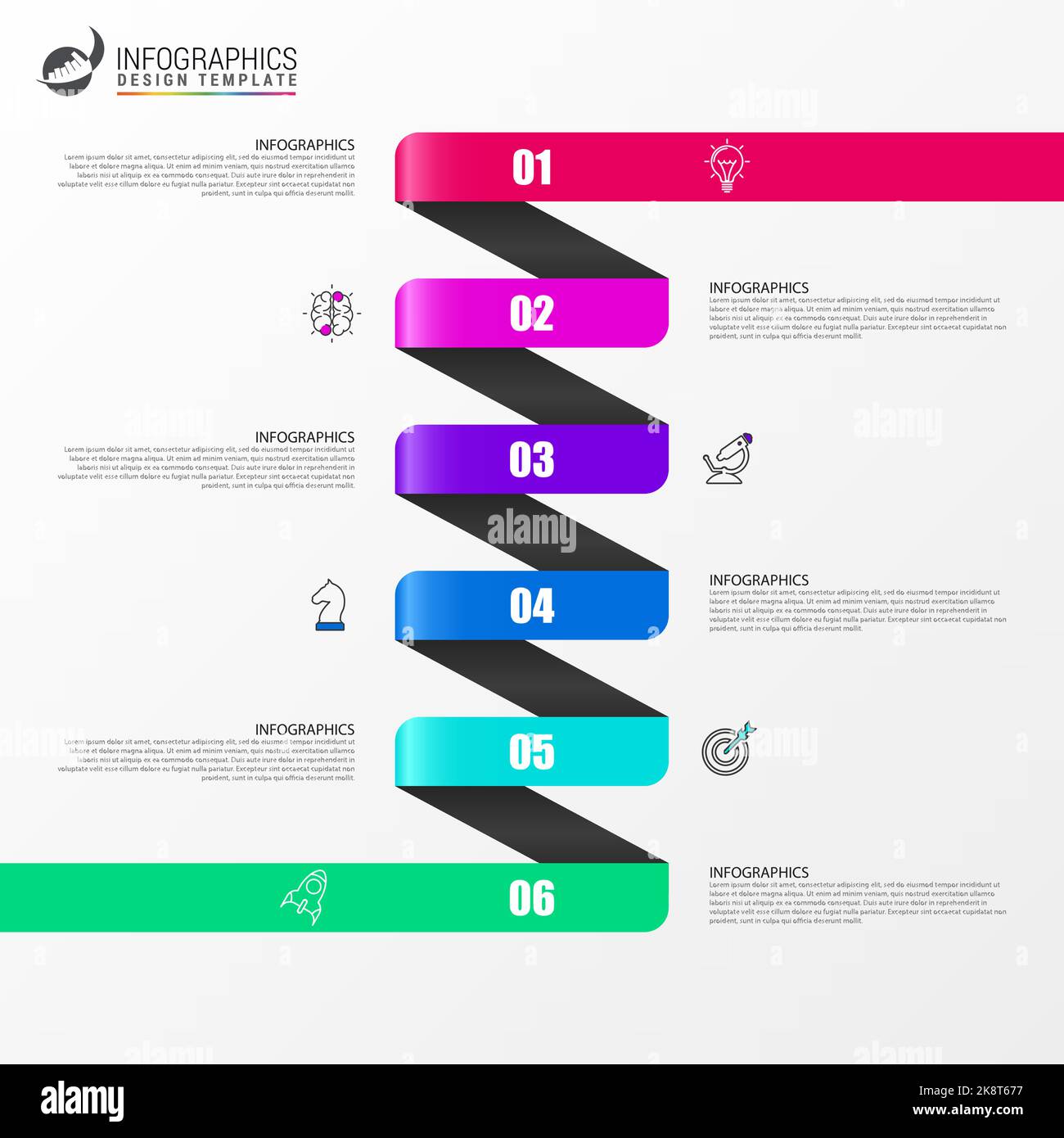 Infografik-Design-Vorlage. Kreatives Konzept mit 6 Schritten. Kann für Workflow-Layout, Diagramm, Banner, webdesign verwendet werden. Vektorgrafik Stock Vektor