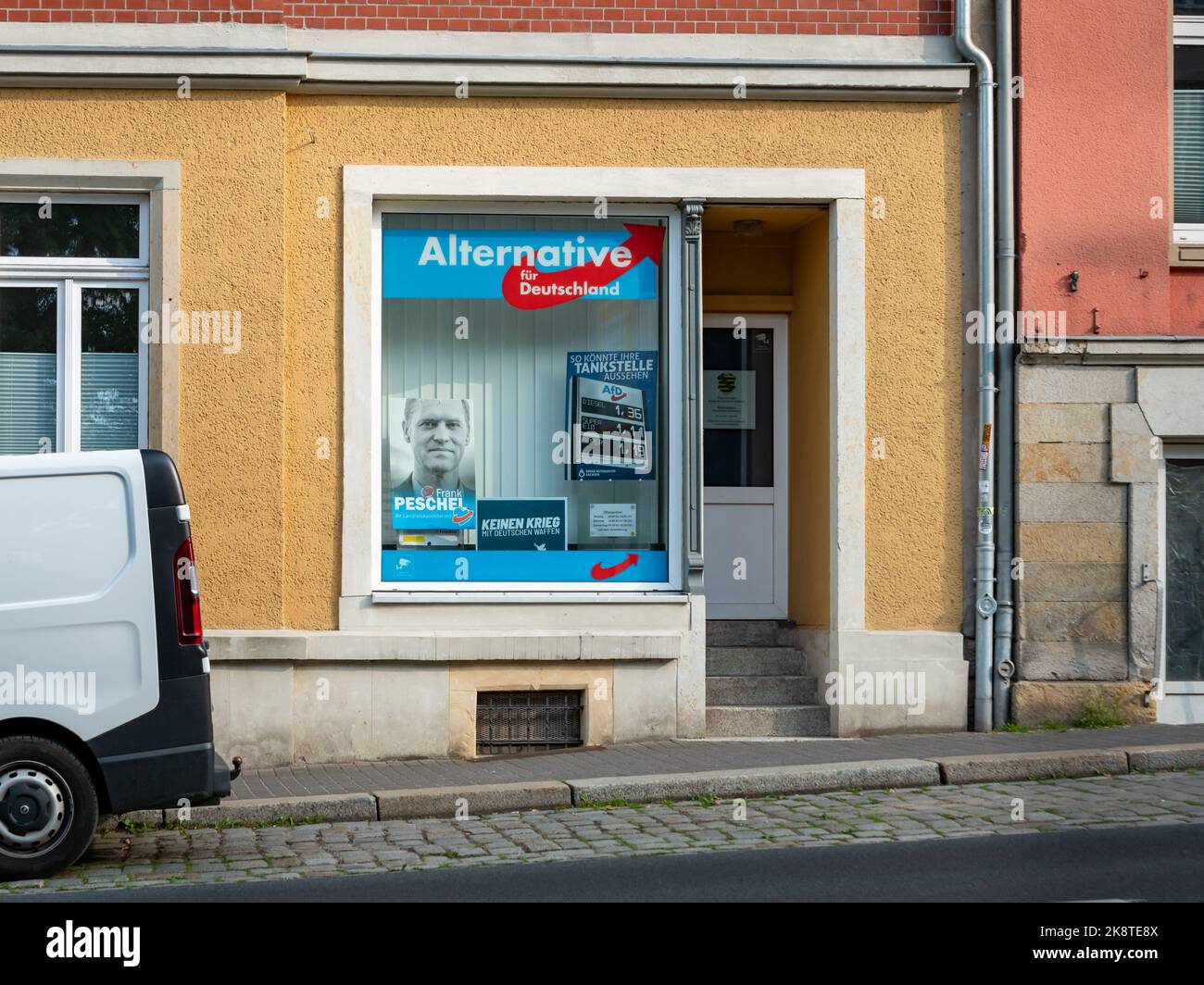 Parteibüro der AfD in der Stadt. Dienst der konservativen Partei Alternative für Deutschland. Stockfoto