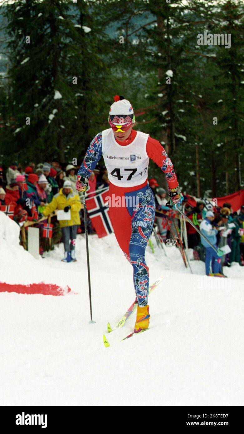 Olympische Spiele 1994. Lillehammer 19940224. Birkebeineren Ski Stadium. 30 km von klassischem Skilanglauf. Marit Wold gewann Silber. Foto: Jan Greve / NTB Stockfoto